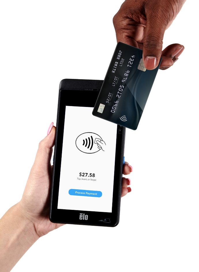 Elo Pay M60 reading a credit card via nfc contactless payment